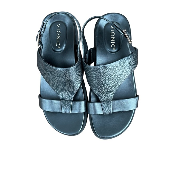 Vionic Black Leather Alondra Platform Lug Sandal Size 7.5 - Picture 10 of 12